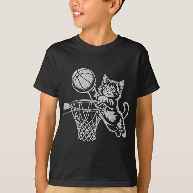 T-shirt Cute Chat Jouer Basket Hommes Femmes Enfants C Drô (Devant)