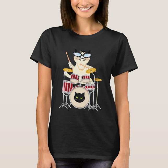 T-shirt Cute Chat Jouer Drum Drums & Cats Drummer (Devant)