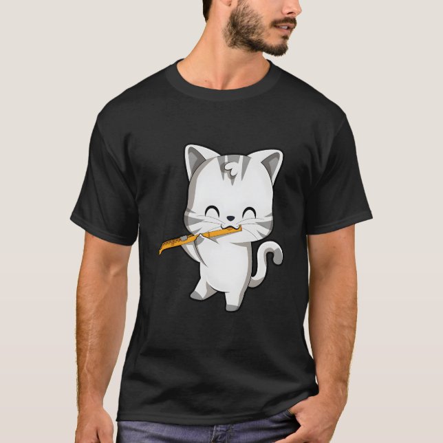 T-shirt Cute Chat Jouer Flute (Devant)
