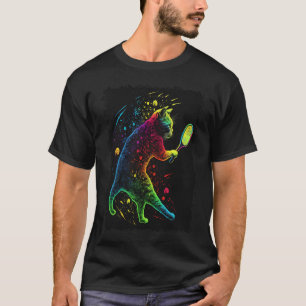 T-shirt Cute Chat Jouer Pickleball Coloré Chat Picklebal