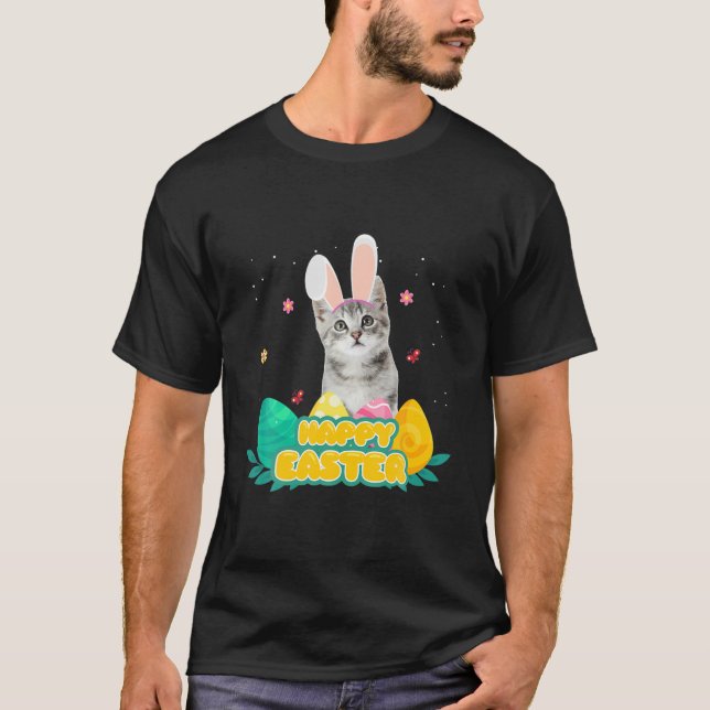 T-shirt Cute Chat Jour de Pâques Oeufs de lapin Costume Ca (Devant)