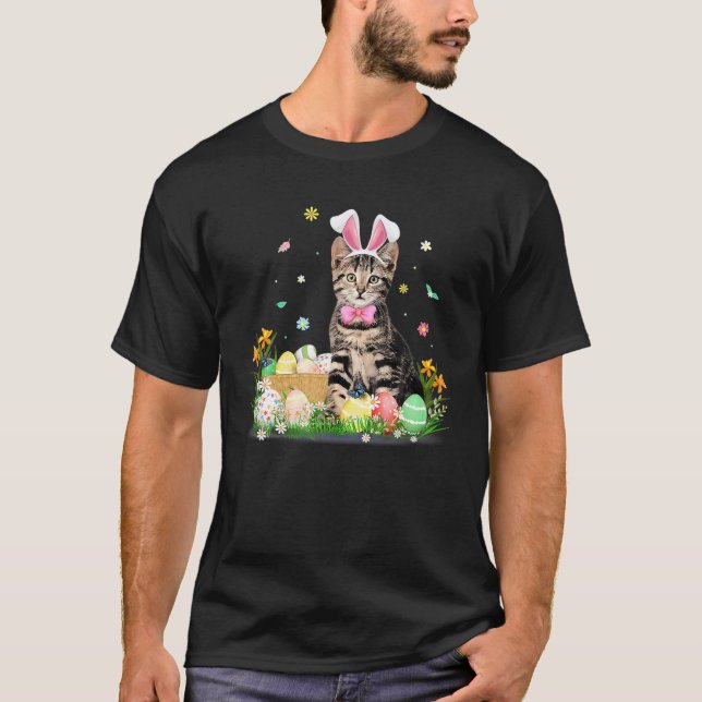 T-shirt Cute Chat Jour de Pâques Oeufs de lapin Costume Ca (Devant)