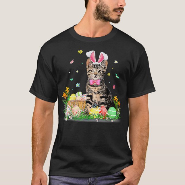 T-shirt Cute Chat Jour de Pâques Oeufs de lapin Costume Me (Devant)