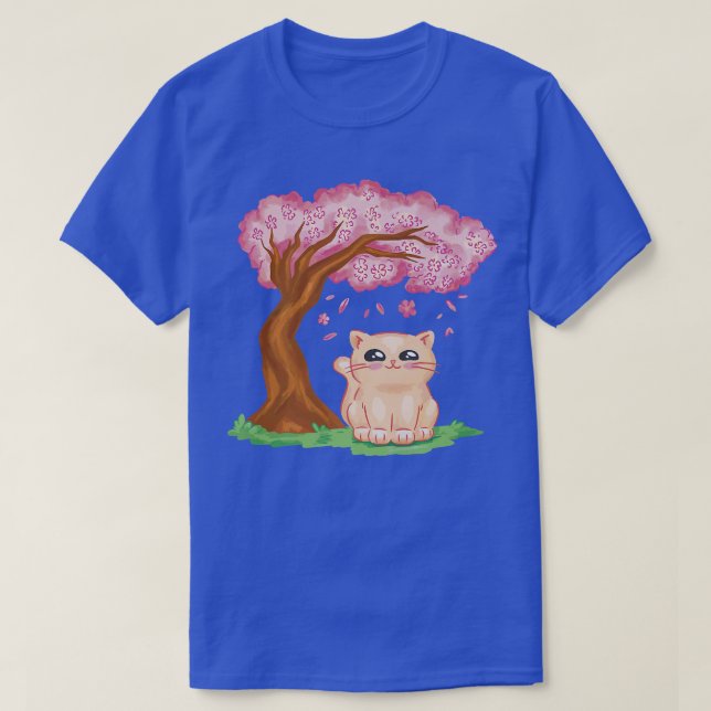 T-shirt Cute Chat Kawaii Japonaise Fleur de Cerise Sakura  (Design devant)