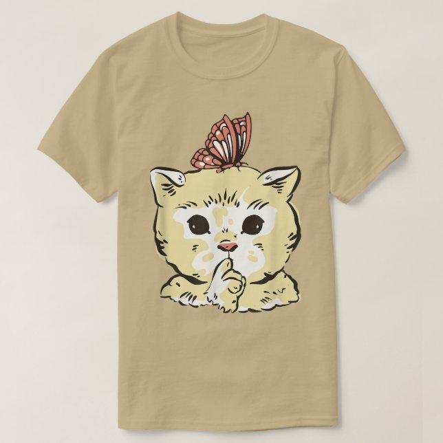 T-shirt Cute chat Kitten avec papillon  (Design devant)
