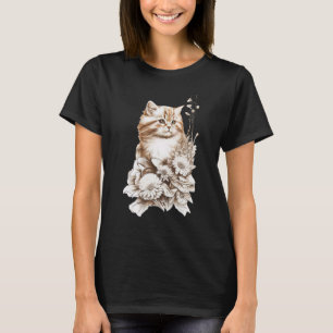 T-shirt Cute Chat Kitten & Fleurs Chat Propriétaire Chat