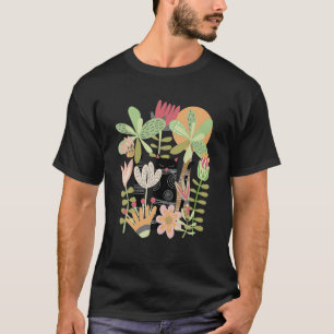 T-shirt Cute Chat Kitty Noir Dans La Jungle Fleurs Gardeni