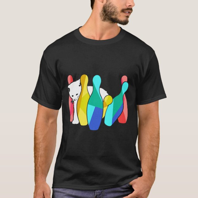 T-shirt Cute Chat Knocke Sur Bowling Pins Kitty (Devant)