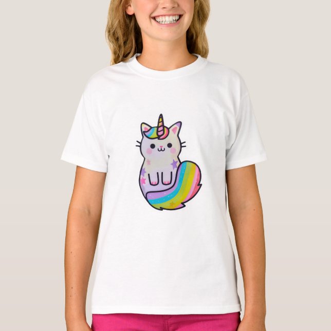 T-shirt Cute chat licorne arc-en-ciel (Devant)