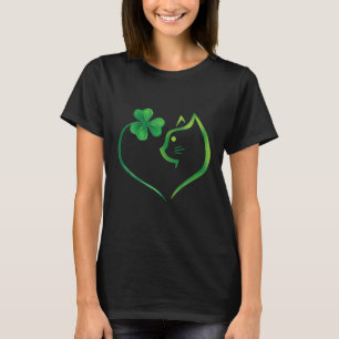 T-shirt Cute Chat Lucky Shamrock Heart St Patrick's Day