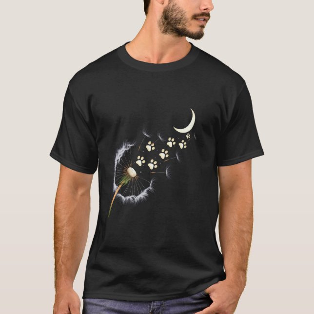 T-shirt Cute Chat Lune Dandelion Paw Design Frie (Devant)