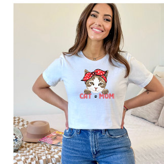 T-shirt Cute chat maman Écharpe rouge