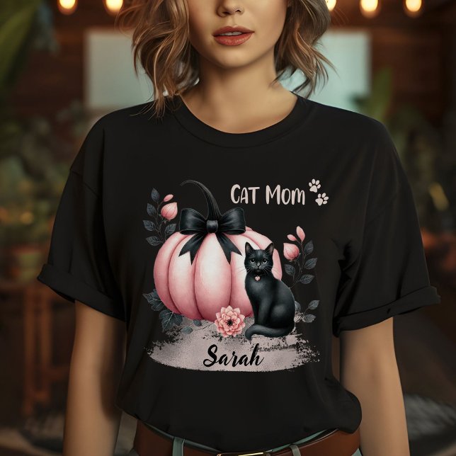 T-shirt Cute Chat Maman Halloween Personnalisé Rose (Créateur téléchargé)