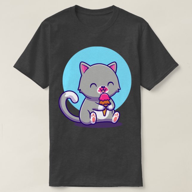T-shirt Cute Chat Manger De La Crème De Glace (Design devant)