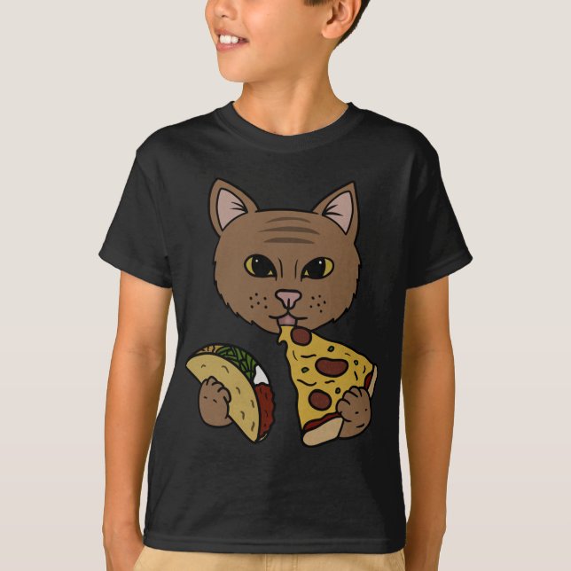 T-shirt Cute chat manger pizza et Tacos (Devant)