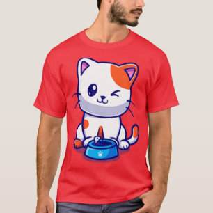 T-shirt Cute Chat Manger Poisson Carton