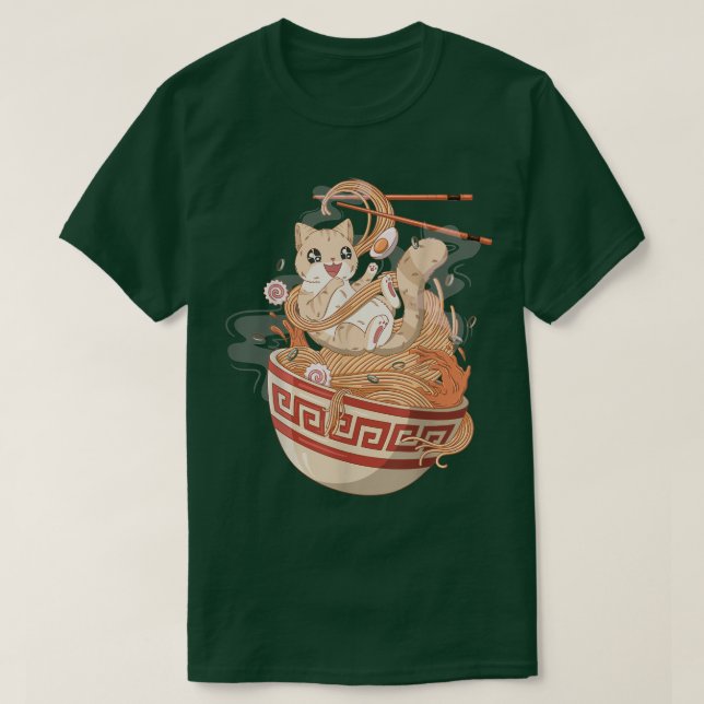 T-shirt Cute Chat manger Ramen  (Design devant)