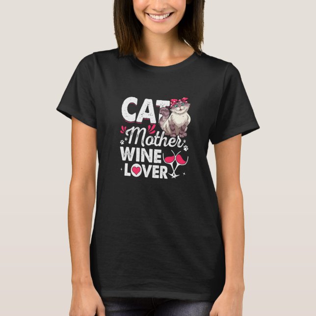 T-shirt Cute Chat Mère Vin Chat Chat Fête des Mères (Devant)