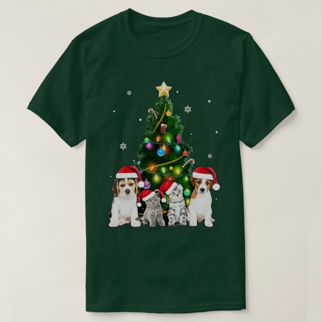 T-shirt Cute Chat Noël Arbre Amoureux des chats Noël Anima (Design devant)