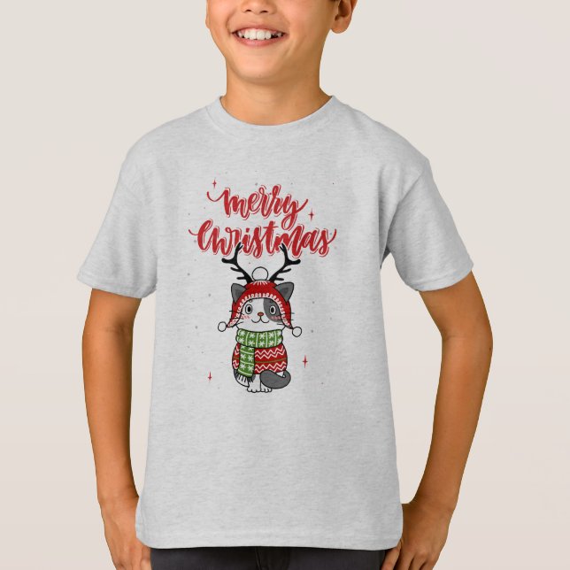 T-shirt Cute Chat Noël Stocking fourchettes Galore (Devant)