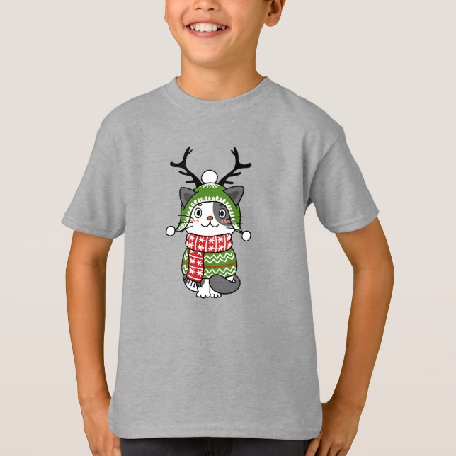 T-shirt Cute Chat Noël Stocking fourchettes Galore (Devant)