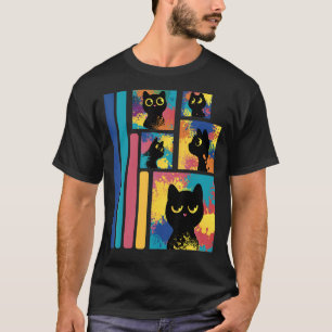 T-shirt Cute Chat Noir Coloré Kitty Pour Pur Rétro Chat