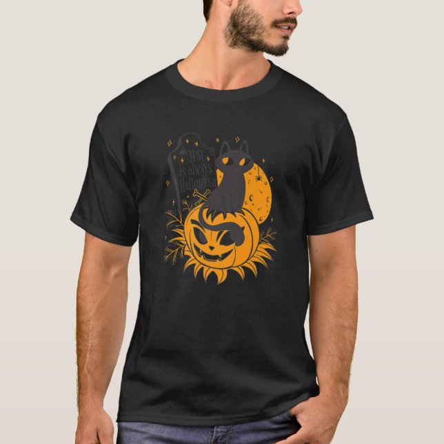 T-shirt Cute Chat noir Halloween Holiday Jack O'lantern (Devant)