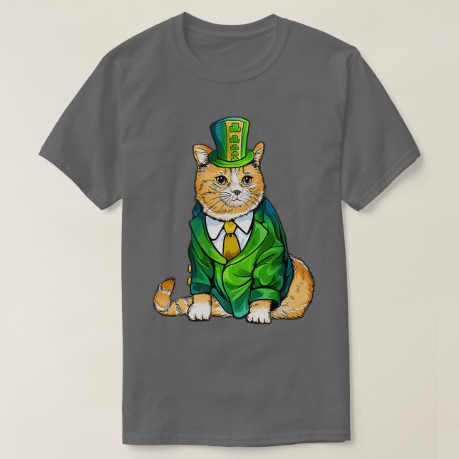 T-shirt Cute Chat Noir Leprechaun Casquette Funny Irish St (Design devant)