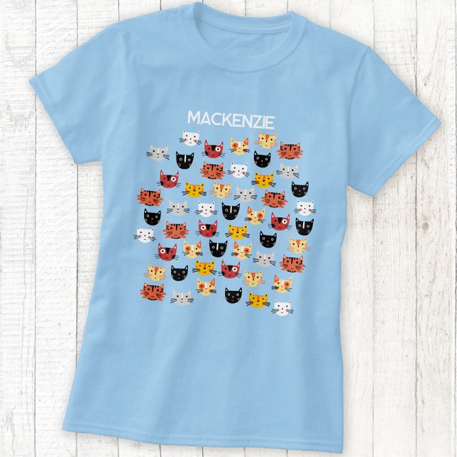 T-shirt Cute Chat Personnalisé (Fun cat faces personalized name t-shirt)
