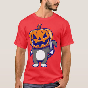 T-shirt Cute Chat portant Citrouille Halloween avec Panier
