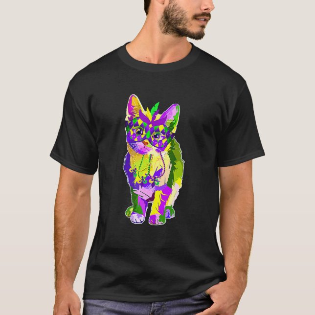 T-shirt Cute Chat Portant Le Masque Carnaval Mardi Gras Ch (Devant)