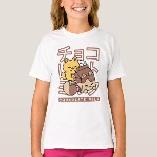 T-shirt Cute Chat Riding Chocolat Lait Carton Kawaii Art