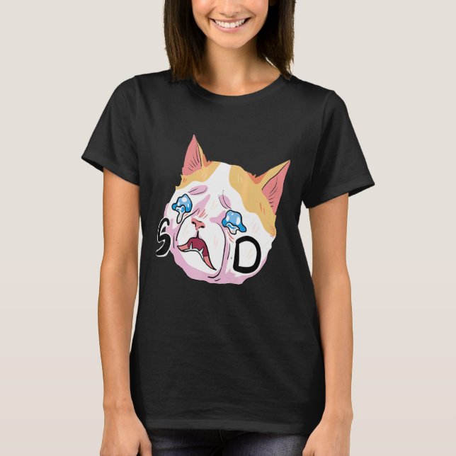 T-shirt Cute Chat Sad Femmes Meowy Chat Chats (Devant)