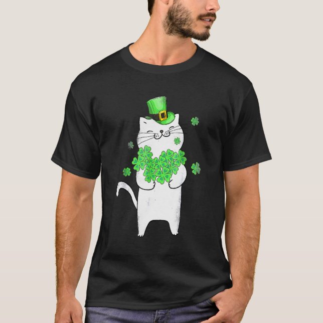 T-shirt Cute Chat Shamrock Jour de la Saint Patrick Meowy  (Devant)