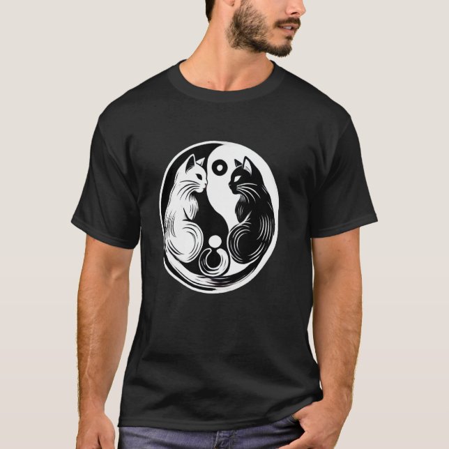 T-shirt Cute Chat Yin Yang (Devant)