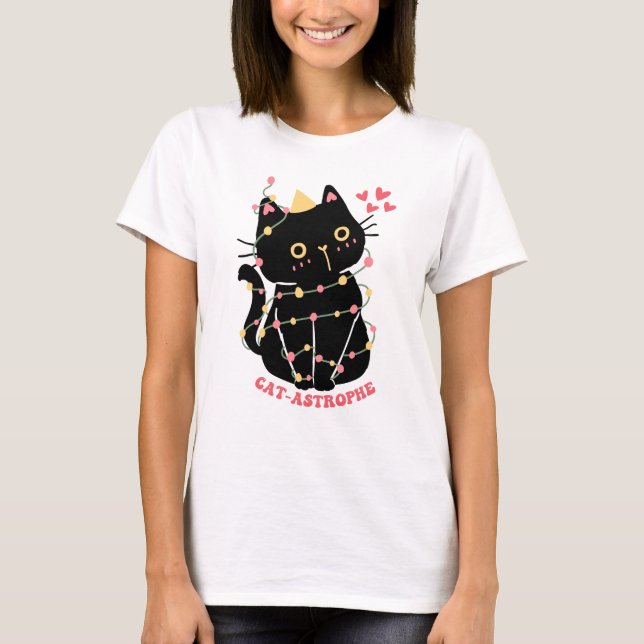 T-shirt Cute chaton noir en chat astrophe (Devant)