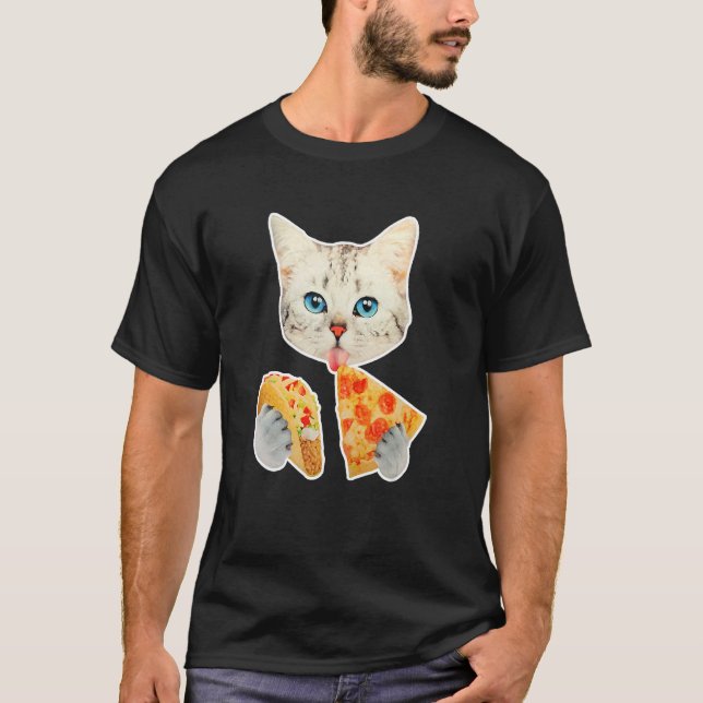 T-shirt Cute chats manger pizza et Taco (Devant)