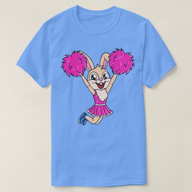 T-shirt Cute Cheerleader lapin pâques fille pompom rose (Design devant)