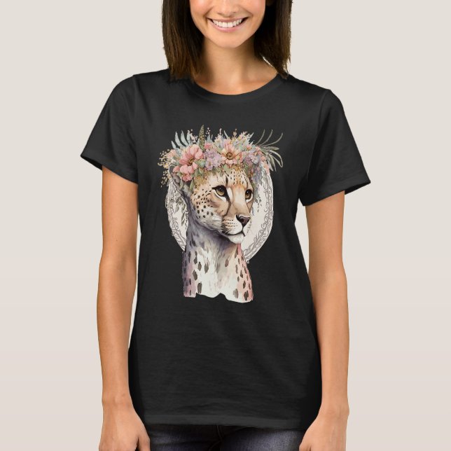 T-shirt Cute Cheetah Flower Crown Boho Aesthetic (Devant)