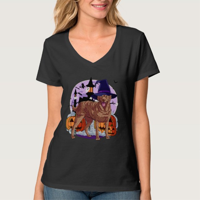 T-shirt Cute Chesapeake Bay Retriever Halloween Witch Pump (Devant)