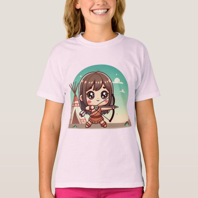 T-shirt Cute Chibi Archer Girl with Bow (Devant)