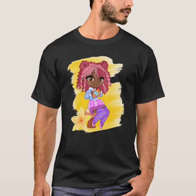 T-shirt Cute Chibi Gacha Style Mode Fille Brown avec Flo (Devant)