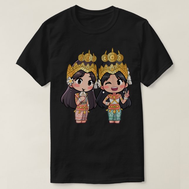 T-shirt Cute Chibi Style Cambodgien Khmer Apsara ami BFF (Design devant)