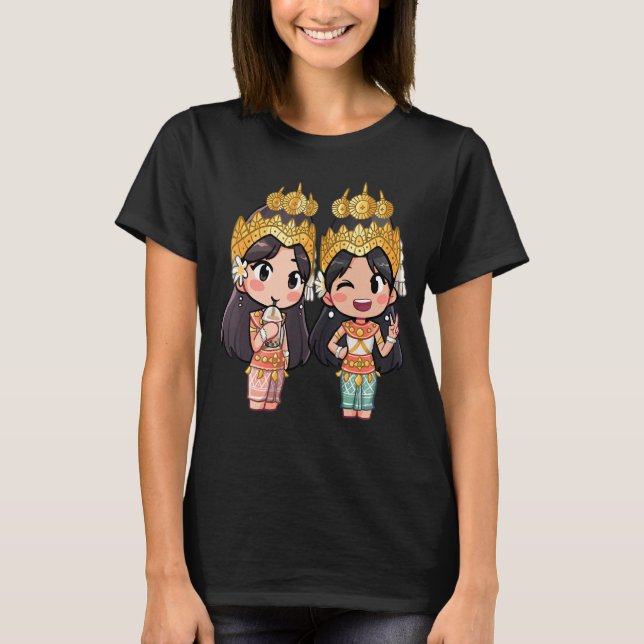 T-shirt Cute Chibi Style Cambodian Khmer Apsara Bff ami (Devant)