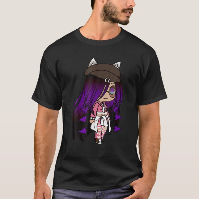T-shirt Cute Chibi Style Kawaii Anime Girl Avec Fox Oreill (Devant)