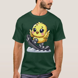 T-shirt Cute Chicken Snowboard Cartoon Winter Sports frien