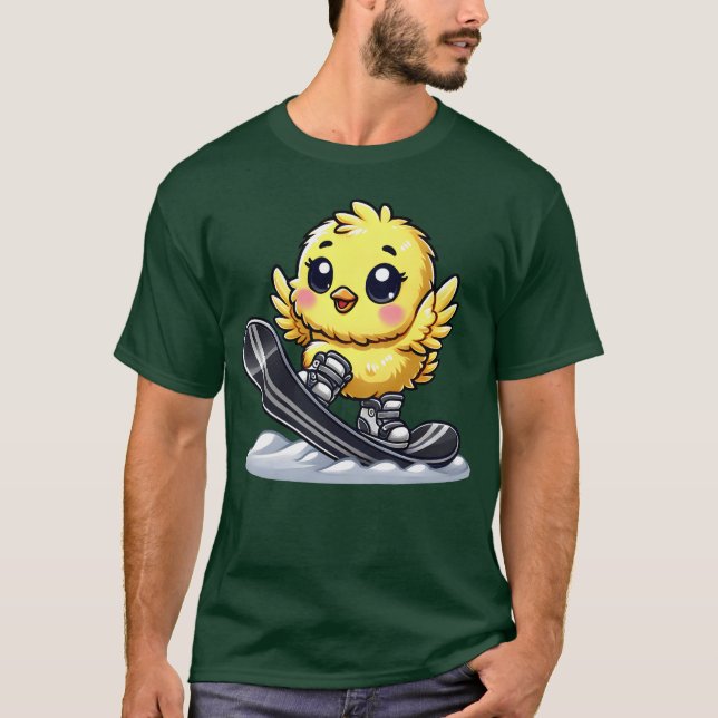 T-shirt Cute Chicken Snowboard Cartoon Winter Sports frien (Devant)