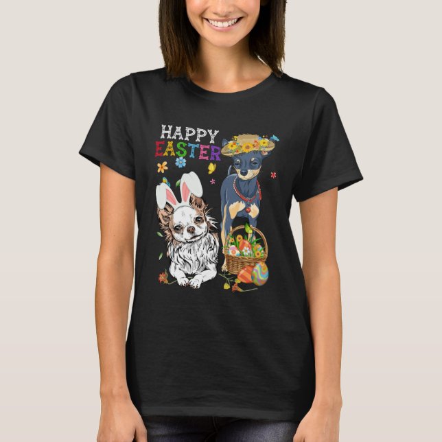 T-shirt Cute Chihuahua Dogs With Easter Egg Basket Easter  (Devant)