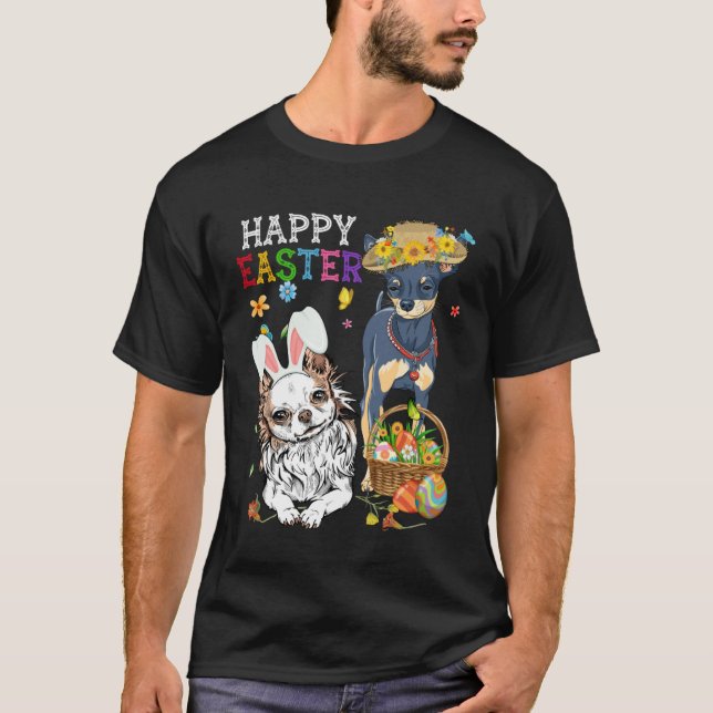T-shirt Cute Chihuahua Dogs With Easter Egg Basket Easter  (Devant)