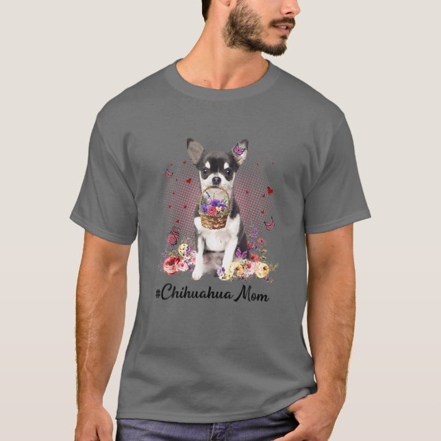 T-shirt Cute Chihuahua Maman Fleur Joyeuse Fête des Mères  (Devant)
